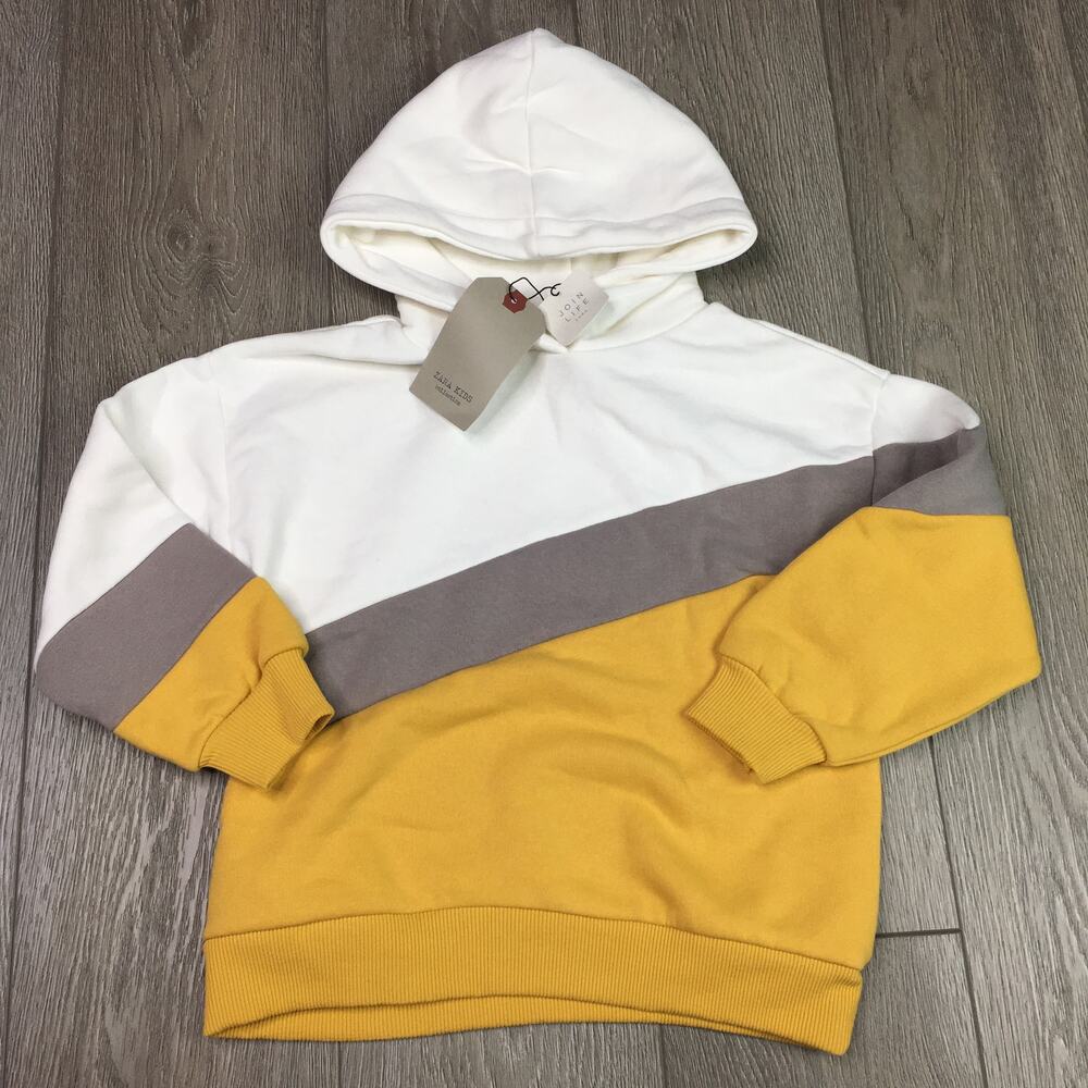 Zara Kids Color block Hoodie Yellow Grey off-white NWT Boys size 7